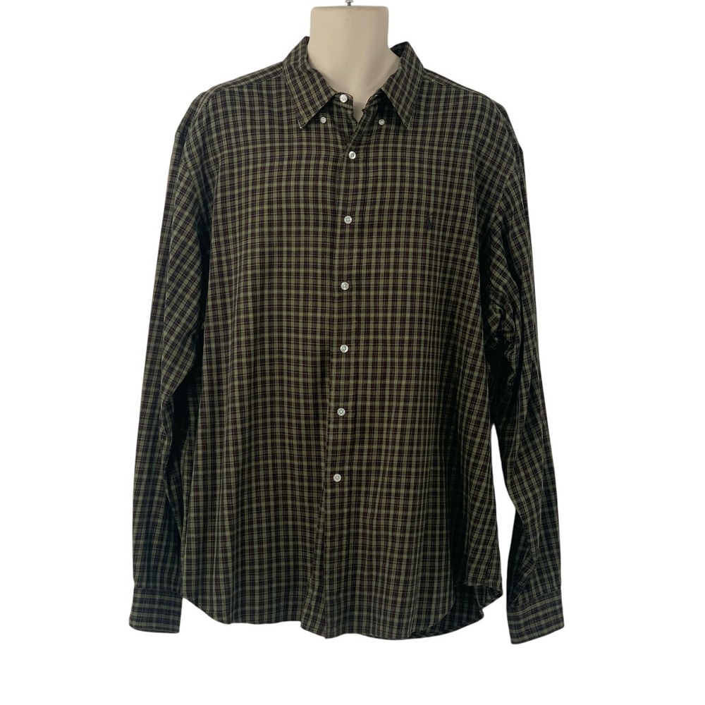 Ralph Lauren Mens Classic Fit Long Sleeve Button Down Green Plaid Shirt Size XXL